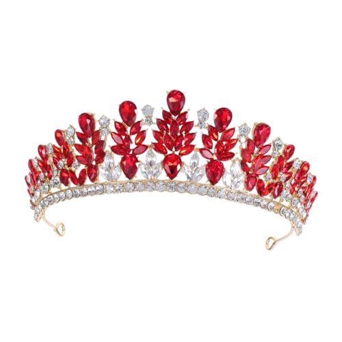 VALICLUD Barock Brautkrone mit Strasssteinen Rote Glänzende Tiara für Hochzeit Leichtes Stirnband Komfortabel für Braut Festliche Party und Fotoshooting Accessoire von VALICLUD