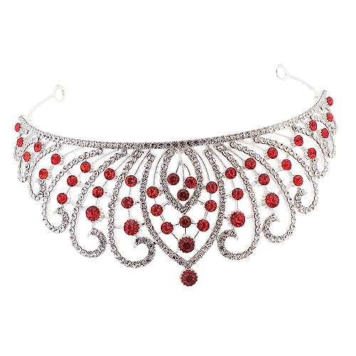 VALICLUD Barock Wasserstrahl Brautkrone aus Leichtes Diadem für Damen Langlebige Tiara für Hochzeit Party Bühnenauftritt und Festliche Anlässe Silberne Basis mit Roten Strasssteinen von VALICLUD