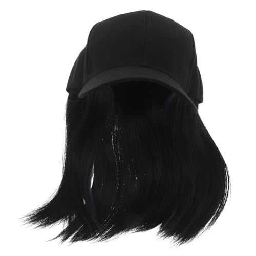 VALICLUD Baseballkappe Mit Befestigten Haaren Schwarze Cap Für Frauen Verstellbare Hutperücke Realistische Haarsträhnen Trendiges Ohrfärbe-design von VALICLUD