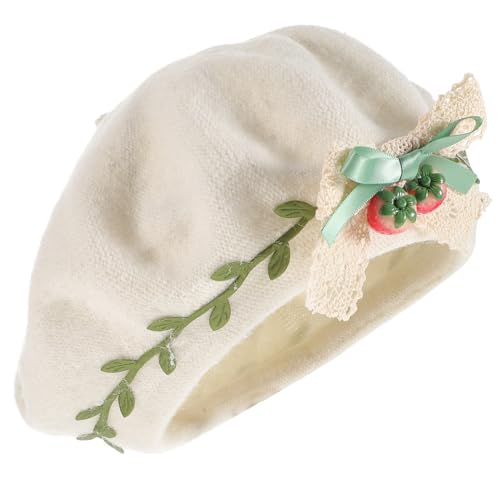 VALICLUD 1stück Erdbeer-beret-hut Für Damen Süße Wollmütze Mit Schleifen-design Perfektes Accessoire Für Partys Und Freizeit von VALICLUD