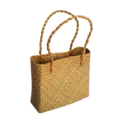 VALICLUD Basttasche Badetasche Gelbe Strohtasche Handtasche Strohhandtasche Korb Zum Einkaufen Rattan Gewebte Umhängetasche Flechttasche Marktkorb Bambus Für Frauen Gewebte Tasche Reisen von VALICLUD