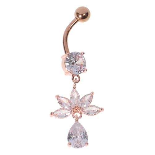 VALICLUD Bauchnabelring mit Wassertröpfchen Zirkonia Anhänger Roségoldfarben Langlebiger Körperschmuck Modischer Bauchnabelpiercing für Frauen Eleganter Piercing Schmuck für Partys und von VALICLUD