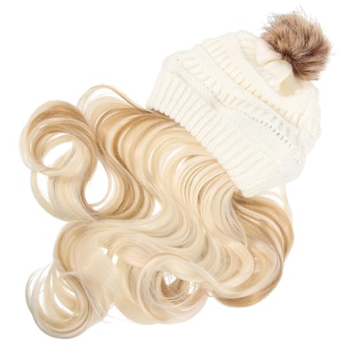 VALICLUD Beanie mit Abnehmbarer Langer Gewellter Perücke für Damen Warme Wintermütze Lockige Haarverlängerung für Cosplay Partys von VALICLUD