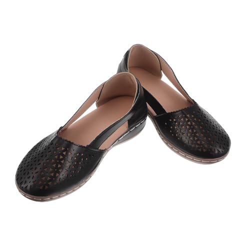 VALICLUD Bequeme Damen Sandalen Wedges mit Atmungsaktivem Hohlraum Niedriger Keilabsatz rutschfest Leicht Sommerliche Freizeitschuhe für Outdoor und Alltag Schwarz von VALICLUD