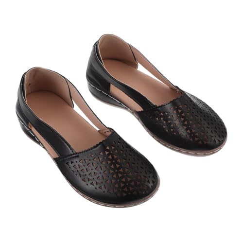 VALICLUD Bequeme Damen Wedgesandalen mit Geschlossenem Zehenbereich Atmungsaktivem Hohlraumdesign Niedrigem Keilabsatz und Rutschfreiem Slip- für Sommerliche Outdoor-aktivitäten Schwarz von VALICLUD