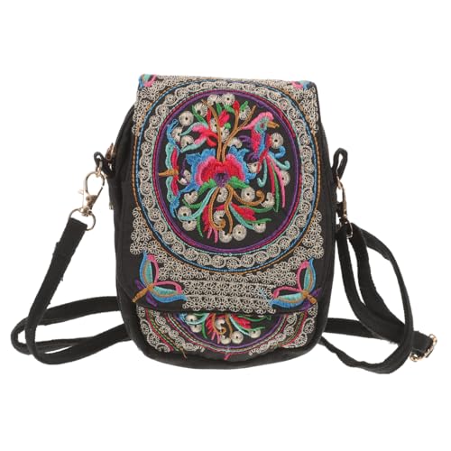 VALICLUD Bestickte Damen Umhängetasche Ethno Stil Outdoor Handytasche mit Schultergurt Kleine Crossbody Bag für Alltag Shopping und Reisen Leichte Praktische Aufbewahrungstasche von VALICLUD