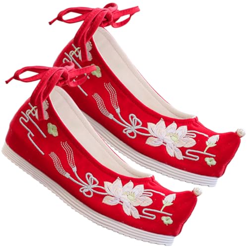 VALICLUD Bestickte Ethno Plateauschuhe Damen Leichtes Atmungsaktives Stoffmaterial Versteckter Keilabsatz Passend Zu Hanfu Und Freizeit Rote Sommer Kollektion VALICLUD Bestickte Ethno Plateauschuhe Damen Leichtes Atmungsaktives Stoffmaterial Versteckter Keilabsatz Passend Zu Hanfu Und Freizeit Rote Sommer Kollektion von VALICLUD
