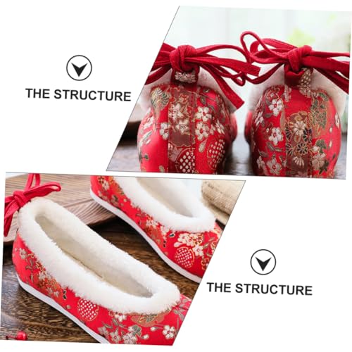 VALICLUD Bestickte Hanfu Schuhe Damen Chinesischer Stil Flache Baumwollschuhe mit Verstecktem Absatz Vintage Leicht und Bequem Traditionelle Stickerei Elegante Ethno Flats für Hanfu Kostüm von VALICLUD