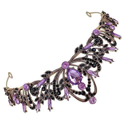 VALICLUD Blattkrone Haarschmuck Junggesellin Prinzessin Krone gefälschte Krone Sei Kristalle elegante Hochzeitskronen Brautstirnband mit Strasssteinen Braut Stirnband Zinklegierung Violett von VALICLUD