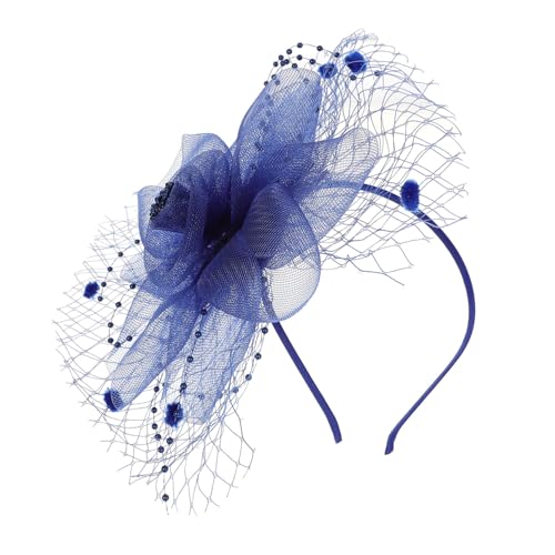 VALICLUD Blauer Mesh Fascinator Haarreif Damen Hochzeit Teeparty Kopfschmuck Netz Haaraccessoire für Besondere Anlässe und Festliche Events von VALICLUD