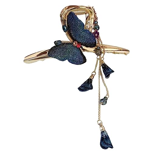 VALICLUD Blauer Schmetterling Haarklaue Clip mit Quaste Rutschfeste Krallenklammer für Dickes Haar Langlebige Metall Haarspange Modisches Haarschmuck Accessoire für Damen und Alltag von VALICLUD