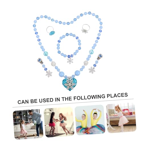 VALICLUD Blaues Schneeflocken Schmuckset für Mädchen Perlen Halskette Armband Ohrringe Ring Set Schmuck Geschenk Langlebig und Süß von VALICLUD