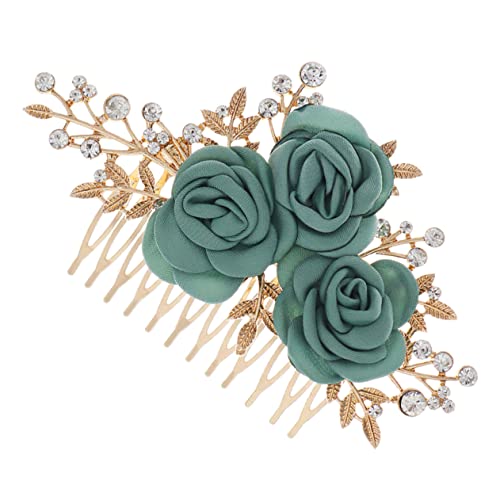 VALICLUD Blumen Haarkamm mit Strasssteinen Kunstvoller Brautschmuck Grüne Stoffblumen Leichter Haarkamm Festhaltender Haarstecker für Damen und Mädchen für Hochzeit und Party von VALICLUD