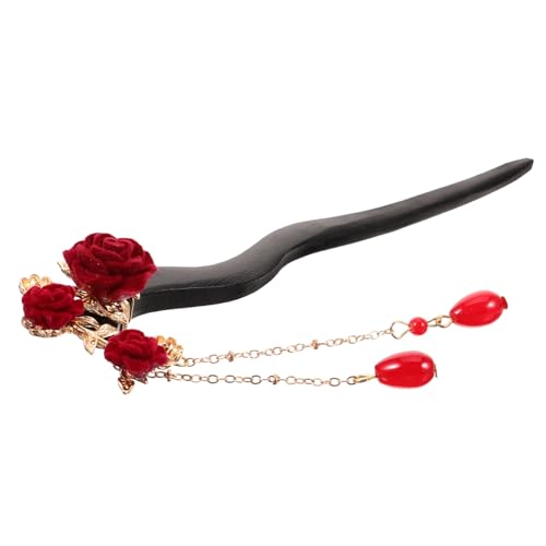 VALICLUD Blumen Haarstab Rosen Haarnadel für Damen Chinesischer Stil Retro Haarschmuck für Hochzeiten und Abendkleider Langer Haarstab mit Quaste Haarknotenhalter von VALICLUD