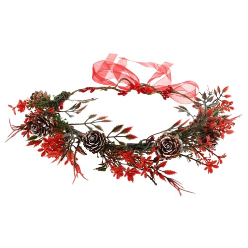 VALICLUD Blumenkrone Weihnachtsblumen-stirnband Mit Roten Beeren Und Tannenzapfen Handgefertigt Blumenkranz-stirnband Für Frauen Waldblumenkranz Weihnachts-haarschmuck von VALICLUD