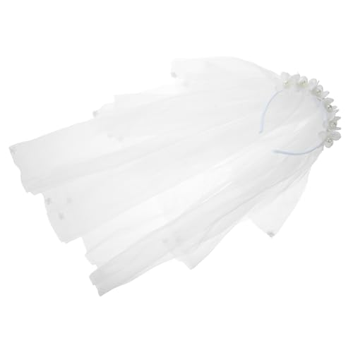 VALICLUD Blumenmädchen Stirnband Mit Perlenblumen Und Schleier Haarschmuck Für Party Kopfschmuck Für Junge Mädchen Weiß von VALICLUD