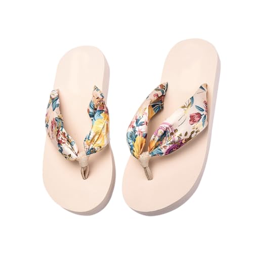 VALICLUD Bohemia Stil Damen Zehentrenner Sandalen mit Dicker Sohle Atmungsaktive Outdoor Slipper für Sommer Strand und Freizeit Bequeme Leichte Flops in Beige Xl von VALICLUD