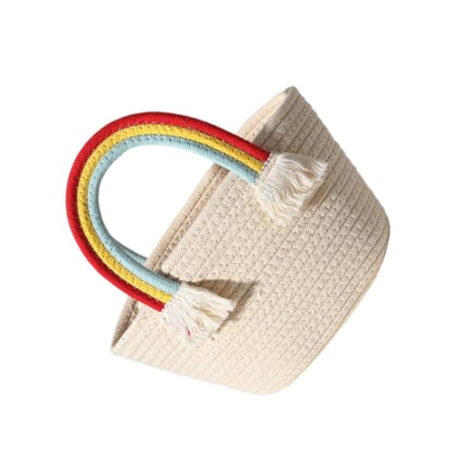 VALICLUD Boho Baumwoll Handtasche Damen Strandtasche Handgefertigt Sommerliche Strandtasche Urlaubstasche mit Regenbogengriff Praktisch für Alltag und von VALICLUD