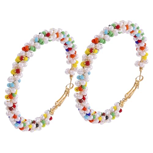 VALICLUD Boho Creolen Ohrringe Damen mit Bunten Perlen Handgefertigte Statement Hoop Ohrringe im Ethnischen Stil Leichte Schmuckstücke für Frauen und Mädchen von VALICLUD