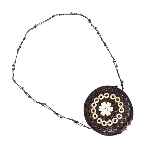 VALICLUD Boho Crochet Schultertasche Handgewebte Crossbody Bag mit Kokosnussschale Kompakte Ethno Geldbörse für Kosmetik Münzen Karten und Handy Leichter Tragbarer Kulturbeutel für Damen von VALICLUD
