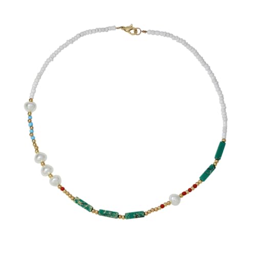 VALICLUD Boho Perlen Halskette Damen Choker mit Grüner Halb edelstein Kette Handgefertigter Leichter Schmuck für Alltag Party Strand und Vielseitiges Layering von VALICLUD