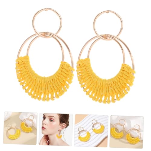 VALICLUD Boho Raffia Ohrhänger Damen Sommer Strand Ohrringe Handgefertigt Geometrisch Gelb Leicht Kombinierbar Für Alltag Party Bühne von VALICLUD