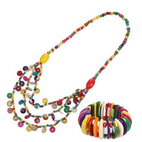 VALICLUD Boho Schmuckset Damen Natürliche Kokosnuss Muschel Halskette Mehrlagig Elastisches Perlenarmband Sommer Strand Reise Bohemian Vintage Schmuck von VALICLUD