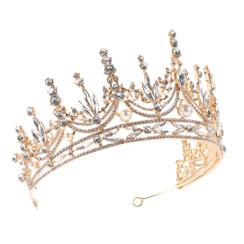 VALICLUD Braut Tiara Hochzeit Krone Haarschmuck mit Perlen und Strass Eleganter Braut Kopfschmuck für Damen Einfach zu Tragen Geeignet für Hochzeitsfeier und Party von VALICLUD