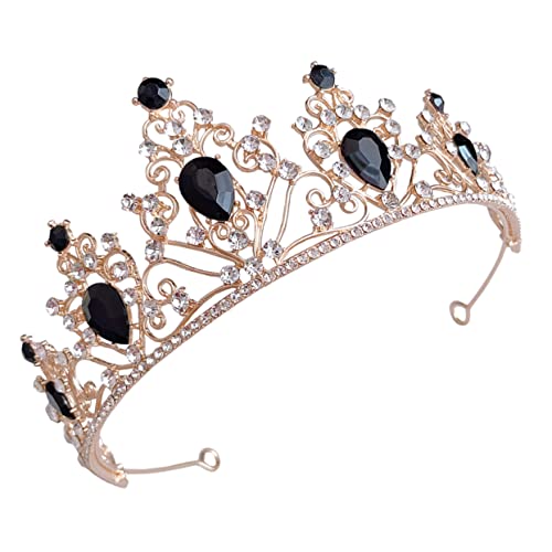 VALICLUD Braut Tiara Wasserfall Hochzeitskopfschmuck Damen Strass Haarschmuck für Hochzeit Geburtstag Party Gold Schwarz von VALICLUD