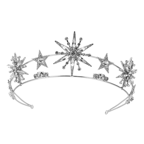 VALICLUD Braut Tiara mit Funkelnden Strasssteinen Silberne Sternkrone Haarschmuck für Hochzeit Party Festliche Anlässe Charmantes Design für Damen und Mädchen von VALICLUD