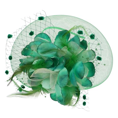 VALICLUD Bridal Mesh Fascinator Haarschmuck Mit Federn Für Hochzeiten Tea Parties Und Besondere Anlässe Kopfbedeckung Grün Handgefertigt Weichem Und Netzmaterial von VALICLUD