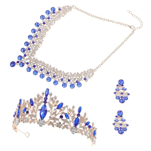VALICLUD Brautschmuck-set Ohrringe Frauen Krone Der Göttin Frauen Schmuck Strass Halskette Kopfbedeckung Mit Strasskrone Braut Kopfbedeckung Strasskrone Für Mädchen Strasssteine Blau von VALICLUD