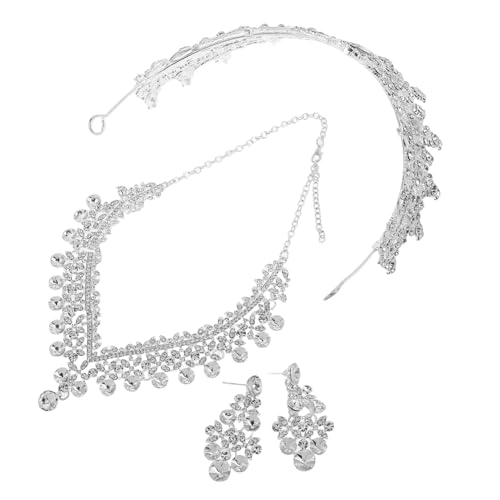 VALICLUD Brautschmuck-set Strasskronen Halskette Ohrringe Silberweiß für Damen Hochzeit Braut Stilvolle Langlebige Legierung Europäischer Stil Party Prom von VALICLUD