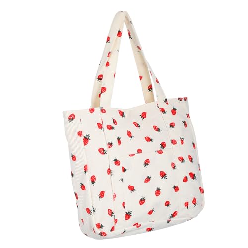 VALICLUD Canvas Tote Bag Damen Große Kapazität Strapazierfähige Einkaufstasche Lässige Schultertasche für Outdoor Strand Reisen und Alltag Modisch Vielseitig und Robust Weiße Stofftasche von VALICLUD