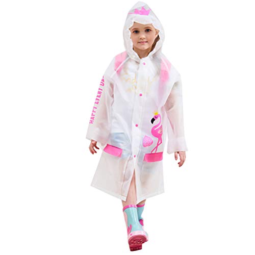 VALICLUD Cartoon Regenmantel Eva Regen Poncho Kinder Camping Poncho mit Schultasche Abdeckung für Studenten (Rosa Flamingo-Muster) von VALICLUD