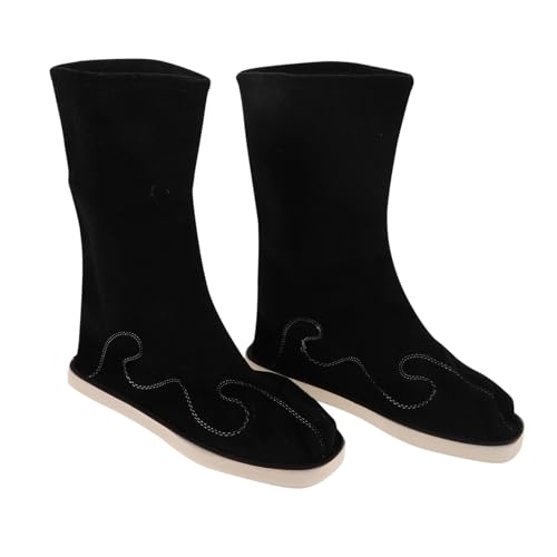 VALICLUD Chinesische Hanfu Stiefel Herren Traditionelle Bestickte Han-kostüm Schuhe Midcalf Rutschfeste Bühnenperformance Boots Schwarz von VALICLUD