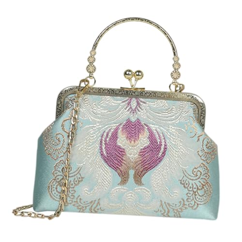 VALICLUD Chinesische Stil Umhängetasche Damen Elegante Bestickte Cheongsam Handtasche Kleine Tragbare Tote Bag für Alltag Abendparty Prom Shopping Himmelblau von VALICLUD