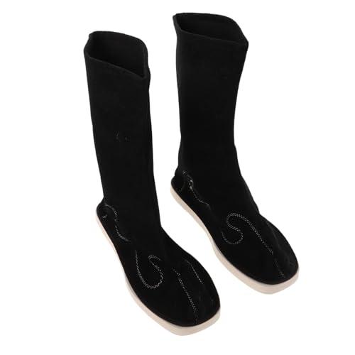 VALICLUD Chinesische Traditionelle Hanfu Stiefel mit Kunstvoller Stickerei Langlebigem Pu-material Rutschfester Sohle Herren Han Kostüm Schuhe für Tai Chi Kung Fu Auftritte Schwarz von VALICLUD