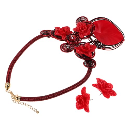 VALICLUD Chunky Statement Schmuck Set Handmade Aluminium Draht Resin Blumen Halskette Ohrringe Boho Kostüm Schmuck Damen Party Prom von VALICLUD