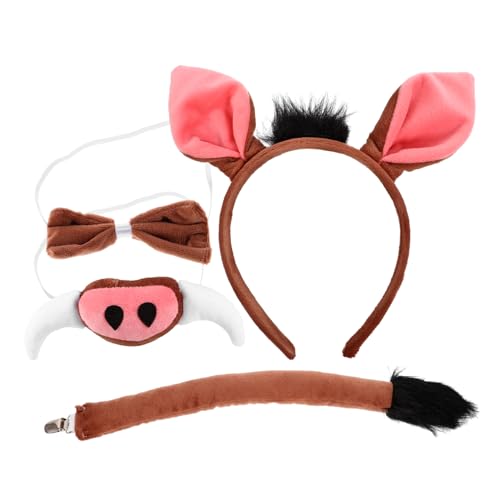 VALICLUD Cosplay Schwein Kostüm Set Pig Ohren Haarreif Schweineschwanz Nasenmaske Schleife Tierparty Zubehör für Karneval Halloween Verkleidung von VALICLUD