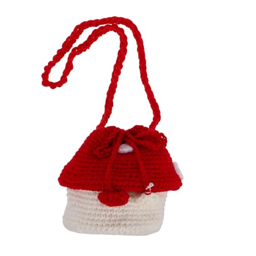 VALICLUD Cute Cartoon Handgestrickte Pilztasche Für Mädchen Umhängetasche Mit Zugverschluss Für Teenager Für Schule Reisen Und Shopping Rot von VALICLUD
