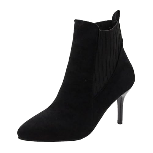VALICLUD Damen Ankle Boots aus Veloursleder Spitze Zehenpartie Hoher Absatz Rutschfeste Sohle Bequeme Stiefeletten für Herbst und Winter Elegante Damen Schuhe in Schwarz von VALICLUD