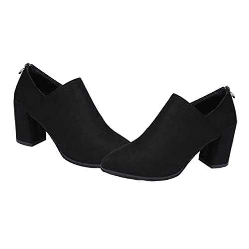 VALICLUD Damen Ankle Boots mit Chunky Absatz Spitze Zehen Winterstiefeletten aus Strapazierfähigem PU und Modisch und Angenehm für Party Arbeit und Festliche Anlässe Schwarz von VALICLUD