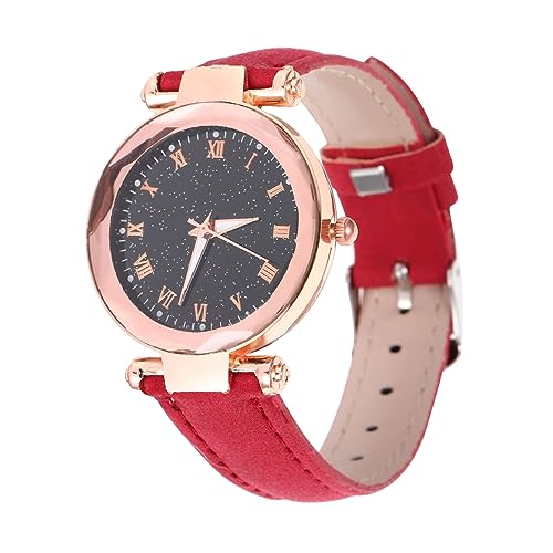 VALICLUD Damen Armbanduhr Mit Rotem Lederarmband Verstellbar Elegantes Design Geeignet Für Freizeit Und Büro Modische Mädchen Quarzuhr Mit Runder Romanuhr von VALICLUD
