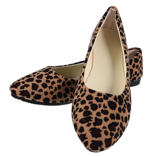 VALICLUD Damen Flache Spitzschuhe Leopardmuster Khaki Modisch Bequeme Atmungsaktive Ballerinas Für Alltag Arbeit Party von VALICLUD