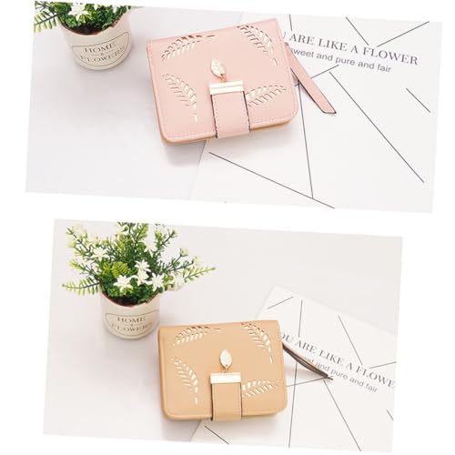 VALICLUD Damen Geldbörse Kurzformat Pu Zipper Geldbeutel Mit Einzigartigem Hohlem Blätterdesign Kleine Geldtasche Für Und Mädchen Blush von VALICLUD