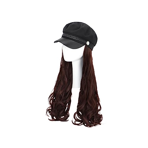 VALICLUD Damen Hat Perücke Langes Lockiges Haarteil mit Mütze Modevolles Haarstück Leichtes Braun für Karneval Hochzeiten und Kostümpartys von VALICLUD