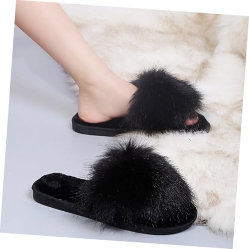 VALICLUD Damen Hausschuhe Plüsch Slipper Rutschfeste Gummisohle Gemütlich Warm Weiche Indoor Sandalen für Herbst Winter Zuhause und Hotel Schwarz von VALICLUD