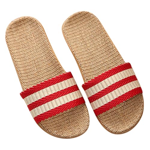 VALICLUD Damen Hausschuhe Sommer Leichte Leinen Slipper Offene Zehen Weiche EVA Sohle Rutschfest Atmungsaktiv Bequeme Indoor Slippers für Zuhause und Freizeit von VALICLUD