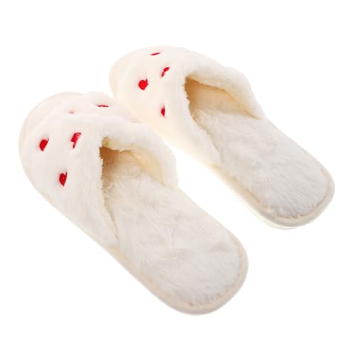 VALICLUD Damen Hausschuhe Weiß Offene Zehen Plüsch Hausschuhe Herzmotiv Weiche Rutschfeste Slipper Für Innen Und Außen Gemütliche Schuhe von VALICLUD